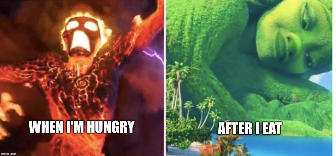 Te fiti | AFTER I EAT; WHEN I'M HUNGRY | image tagged in moana | made w/ Imgflip meme maker