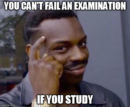 some wise words | YOU CAN'T FAIL AN EXAMINATION; IF YOU STUDY | image tagged in roll safe | made w/ Imgflip meme maker
