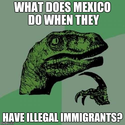 I mean, REALLY! | WHAT DOES MEXICO DO WHEN THEY; HAVE ILLEGAL IMMIGRANTS? | image tagged in memes,philosoraptor,illegal aliens | made w/ Imgflip meme maker