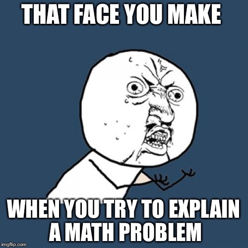 Y U No Meme | THAT FACE YOU MAKE; WHEN YOU TRY TO EXPLAIN A MATH PROBLEM | image tagged in memes,y u no | made w/ Imgflip meme maker