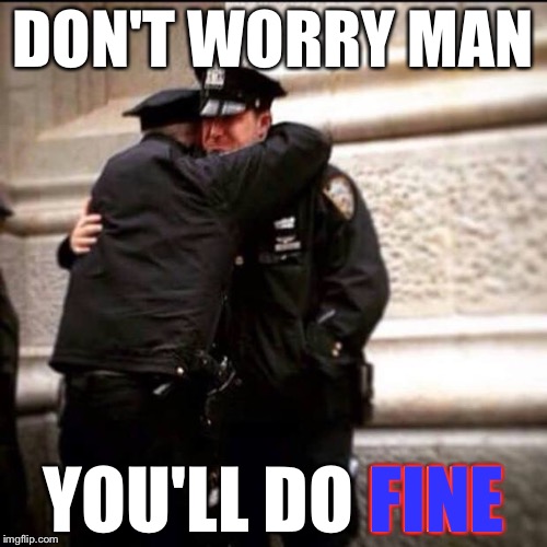 When You Get Reassigned | DON'T WORRY MAN; YOU'LL DO FINE; FINE | image tagged in crying cops,memes,funny | made w/ Imgflip meme maker