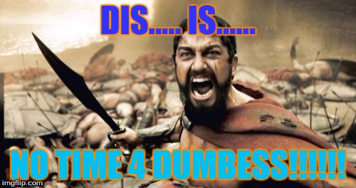 Sparta Leonidas Meme | DIS..... IS...... NO TIME 4 DUMBESS!!!!!! | image tagged in memes,sparta leonidas | made w/ Imgflip meme maker