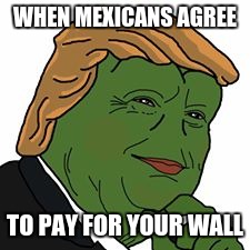 Pepe Trump | WHEN MEXICANS AGREE; TO PAY FOR YOUR WALL | image tagged in pepe trump | made w/ Imgflip meme maker