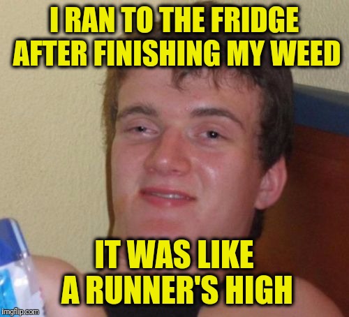 10 Guy | I RAN TO THE FRIDGE AFTER FINISHING MY WEED; IT WAS LIKE A RUNNER'S HIGH | image tagged in memes,10 guy | made w/ Imgflip meme maker
