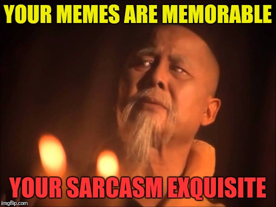 YOUR MEMES ARE MEMORABLE YOUR SARCASM EXQUISITE | made w/ Imgflip meme maker