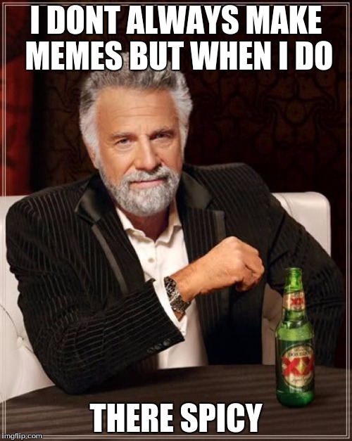 The Most Interesting Man In The World | I DONT ALWAYS MAKE MEMES BUT WHEN I DO; THERE SPICY | image tagged in memes,the most interesting man in the world | made w/ Imgflip meme maker