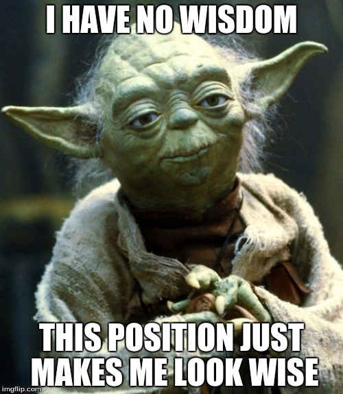 Star Wars Yoda Meme | I HAVE NO WISDOM; THIS POSITION JUST MAKES ME LOOK WISE | image tagged in memes,star wars yoda | made w/ Imgflip meme maker