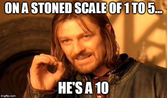 One Does Not Simply Meme | ON A STONED SCALE OF 1 TO 5... HE'S A 10 | image tagged in memes,one does not simply | made w/ Imgflip meme maker