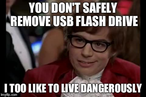 I Too Like To Live Dangerously | YOU DON'T SAFELY REMOVE USB FLASH DRIVE; I TOO LIKE TO LIVE DANGEROUSLY | image tagged in memes,i too like to live dangerously | made w/ Imgflip meme maker