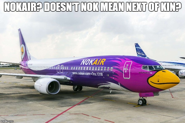 I think I'll dodge that airline | NOKAIR? DOESN'T NOK MEAN NEXT OF KIN? | image tagged in meme,planes,fuck-up | made w/ Imgflip meme maker