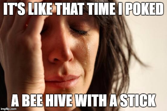 First World Problems Meme | IT'S LIKE THAT TIME I POKED A BEE HIVE WITH A STICK | image tagged in memes,first world problems | made w/ Imgflip meme maker