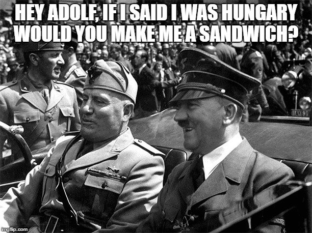 HEY ADOLF, IF I SAID I WAS HUNGARY WOULD YOU MAKE ME A SANDWICH? | made w/ Imgflip meme maker