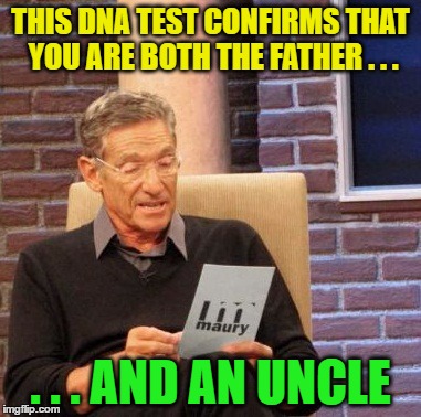 Three Weeks After the Family Reunion |  THIS DNA TEST CONFIRMS THAT YOU ARE BOTH THE FATHER . . . . . . AND AN UNCLE | image tagged in memes,maury lie detector,funny,wmp,dna,father | made w/ Imgflip meme maker