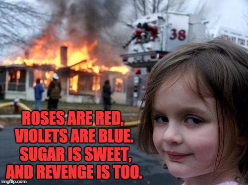 Evil Girl Fire | ROSES ARE RED, VIOLETS ARE BLUE.  SUGAR IS SWEET, AND REVENGE IS TOO. | image tagged in evil girl fire | made w/ Imgflip meme maker