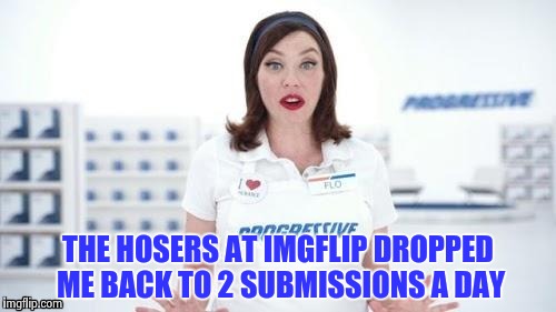 THE HOSERS AT IMGFLIP DROPPED ME BACK TO 2 SUBMISSIONS A DAY | image tagged in flo from progressive | made w/ Imgflip meme maker