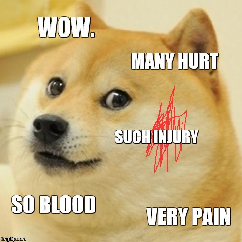 Doge Meme | WOW. MANY HURT; SUCH INJURY; SO BLOOD; VERY PAIN | image tagged in memes,doge | made w/ Imgflip meme maker