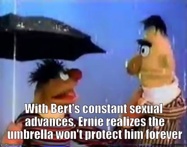 Umbrella | With Bert's constant sexual advances, Ernie realizes the umbrella won't protect him forever | image tagged in umbrella | made w/ Imgflip meme maker