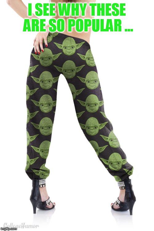 Am I too late for Yoda pants week? | I SEE WHY THESE ARE SO POPULAR ... | image tagged in funny,memes,yoda,yoga pants | made w/ Imgflip meme maker
