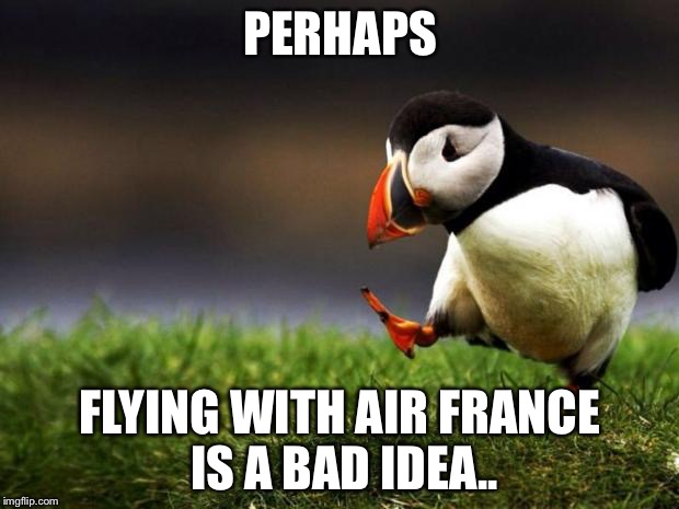 Unpopular Opinion Puffin Meme | PERHAPS; FLYING WITH AIR FRANCE IS A BAD IDEA.. | image tagged in memes,unpopular opinion puffin | made w/ Imgflip meme maker