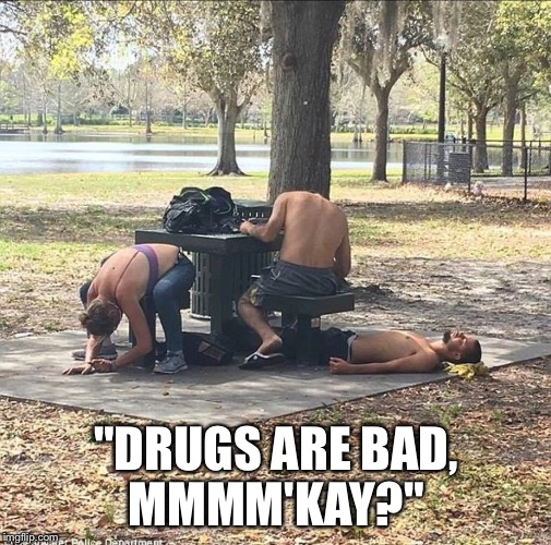 "DRUGS ARE BAD, MMMM'KAY?" | image tagged in drugs,zombies,death,meth,spice,xanax | made w/ Imgflip meme maker