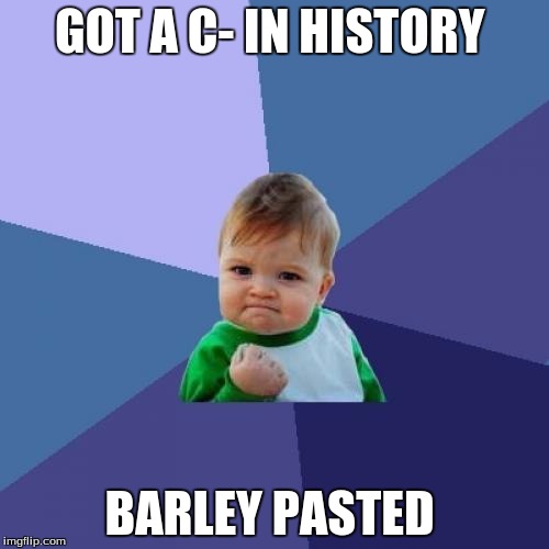 Success Kid | GOT A C- IN HISTORY; BARLEY PASTED | image tagged in memes,success kid | made w/ Imgflip meme maker