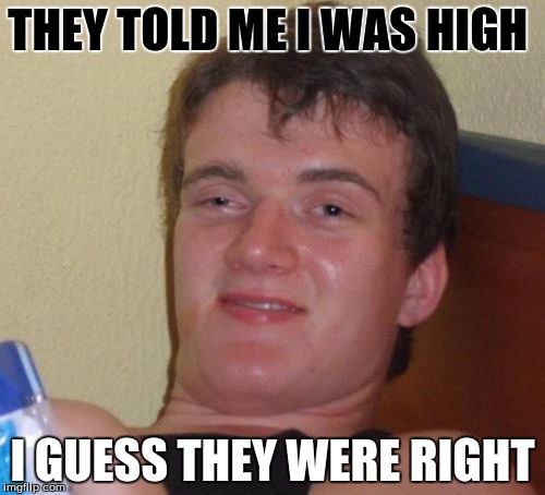 10 Guy Meme | THEY TOLD ME I WAS HIGH; I GUESS THEY WERE RIGHT | image tagged in memes,10 guy | made w/ Imgflip meme maker
