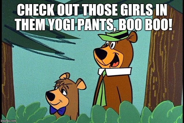 Yogi and booboo | CHECK OUT THOSE GIRLS IN THEM YOGI PANTS, BOO BOO! | image tagged in yogi and booboo | made w/ Imgflip meme maker