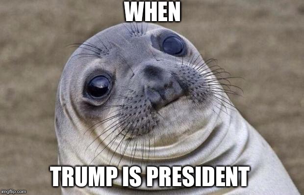 Awkward Moment Sealion | WHEN; TRUMP IS PRESIDENT | image tagged in memes,awkward moment sealion | made w/ Imgflip meme maker