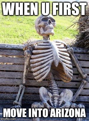 Waiting Skeleton | WHEN U FIRST; MOVE INTO ARIZONA | image tagged in memes,waiting skeleton | made w/ Imgflip meme maker