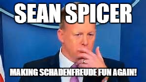 SEAN SPICER; MAKING SCHADENFREUDE FUN AGAIN! | image tagged in spicer | made w/ Imgflip meme maker