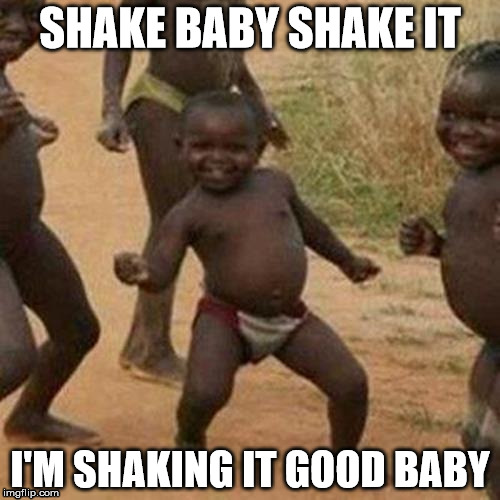 Third World Success Kid Meme | SHAKE BABY SHAKE IT; I'M SHAKING IT GOOD BABY | image tagged in memes,third world success kid | made w/ Imgflip meme maker