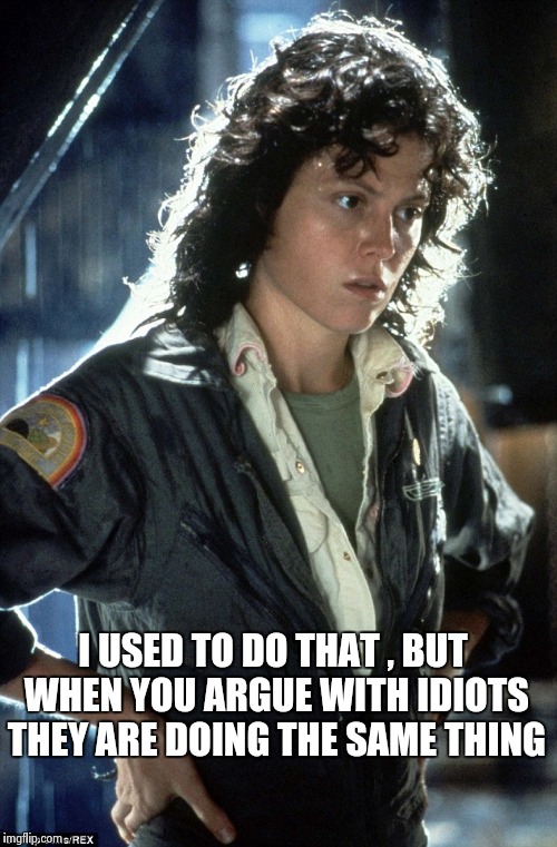 Sigourney Weaver | I USED TO DO THAT , BUT WHEN YOU ARGUE WITH IDIOTS THEY ARE DOING THE SAME THING | image tagged in sigourney weaver | made w/ Imgflip meme maker