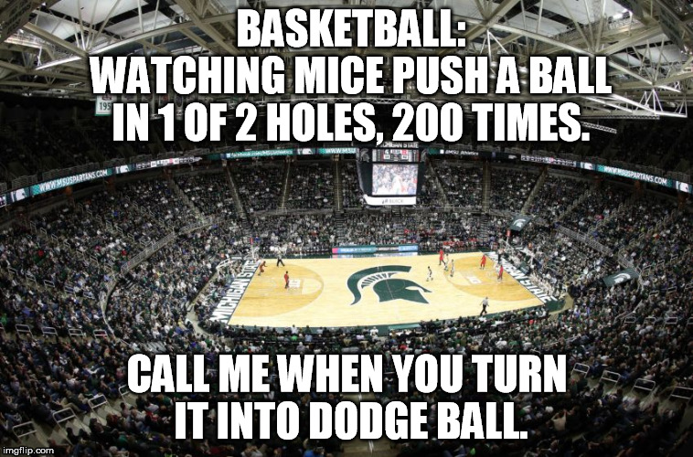 Basketball is bs | BASKETBALL:     WATCHING MICE PUSH A BALL IN 1 OF 2 HOLES, 200 TIMES. CALL ME WHEN YOU TURN IT INTO DODGE BALL. | image tagged in basketball sucks stupid nba sports hate wmba | made w/ Imgflip meme maker