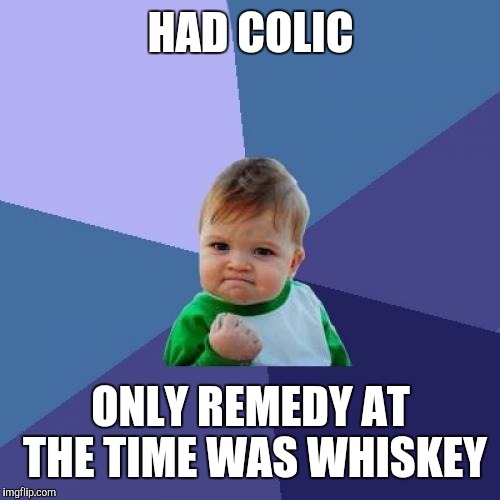 Success Kid Meme | HAD COLIC ONLY REMEDY AT THE TIME WAS WHISKEY | image tagged in memes,success kid | made w/ Imgflip meme maker