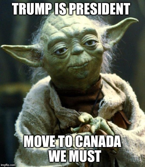 Star Wars Yoda | TRUMP IS PRESIDENT; MOVE TO CANADA 
 WE MUST | image tagged in memes,star wars yoda | made w/ Imgflip meme maker