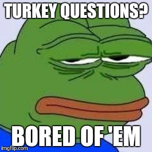TURKEY QUESTIONS? BORED OF 'EM | made w/ Imgflip meme maker