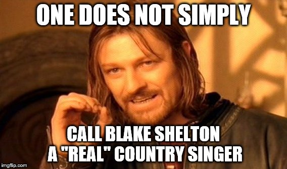 One Does Not Simply | ONE DOES NOT SIMPLY; CALL BLAKE SHELTON A "REAL" COUNTRY SINGER | image tagged in memes,one does not simply,blake shelton | made w/ Imgflip meme maker