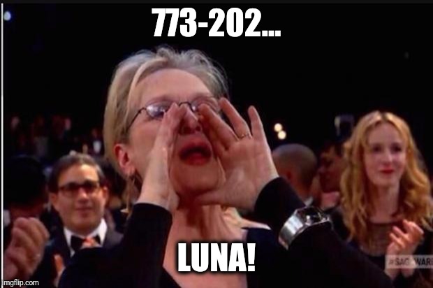 meryl streep | 773-202... LUNA! | image tagged in meryl streep | made w/ Imgflip meme maker