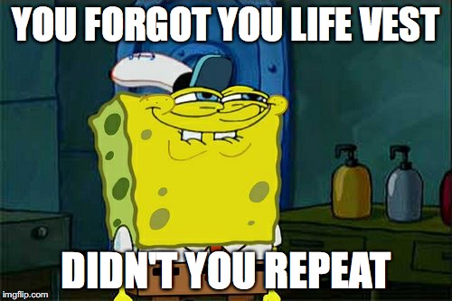 I don't think he can swim either. | YOU FORGOT YOU LIFE VEST; DIDN'T YOU REPEAT | image tagged in memes,dont you squidward | made w/ Imgflip meme maker