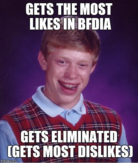 Cake At Stake for Team WHOA Bunch in a nutshell |  GETS THE MOST LIKES IN BFDIA; GETS ELIMINATED (GETS MOST DISLIKES) | image tagged in memes,bad luck brian,bfdia | made w/ Imgflip meme maker
