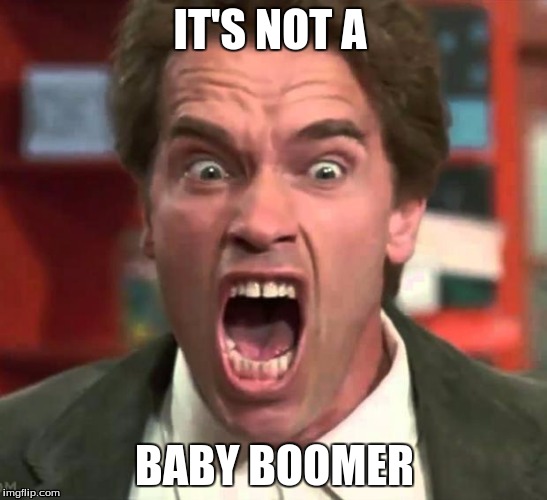 Arnold yelling | IT'S NOT A; BABY BOOMER | image tagged in arnold yelling | made w/ Imgflip meme maker