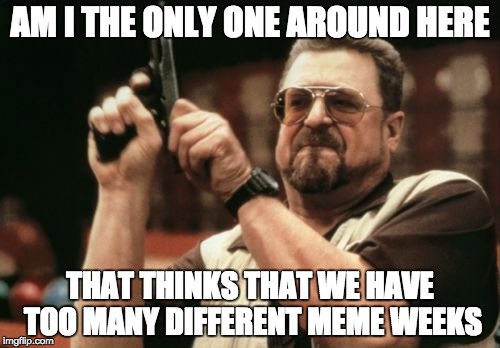 Am I The Only One Around Here | AM I THE ONLY ONE AROUND HERE; THAT THINKS THAT WE HAVE TOO MANY DIFFERENT MEME WEEKS | image tagged in memes,am i the only one around here | made w/ Imgflip meme maker