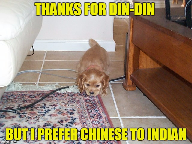 THANKS FOR DIN-DIN BUT I PREFER CHINESE TO INDIAN | made w/ Imgflip meme maker