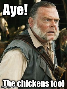 Aye! The chickens too! | image tagged in pirate,chicken,aye,gibbs | made w/ Imgflip meme maker