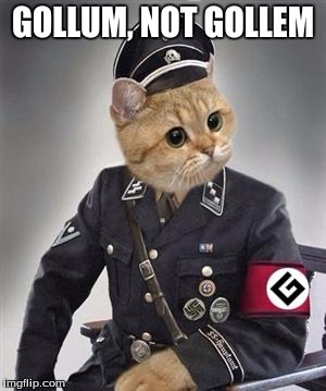 grammar nazi cat | GOLLUM, NOT GOLLEM | image tagged in grammar nazi cat | made w/ Imgflip meme maker