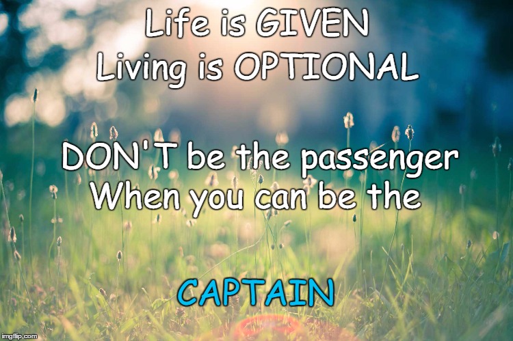 Inspiration | Life is GIVEN; Living is OPTIONAL; DON'T be the passenger; When you can be the; CAPTAIN | image tagged in flowers,inspirational quote | made w/ Imgflip meme maker