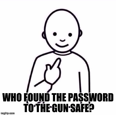 School shooter finds the password. | WHO FOUND THE PASSWORD TO THE GUN SAFE? | image tagged in offensive,gun safe,meme,bitch | made w/ Imgflip meme maker