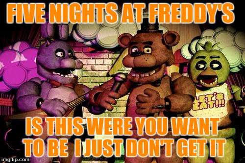 FNaF | FIVE NIGHTS AT FREDDY'S; IS THIS WERE YOU WANT TO BE  I JUST DON'T GET IT | image tagged in fnaf | made w/ Imgflip meme maker