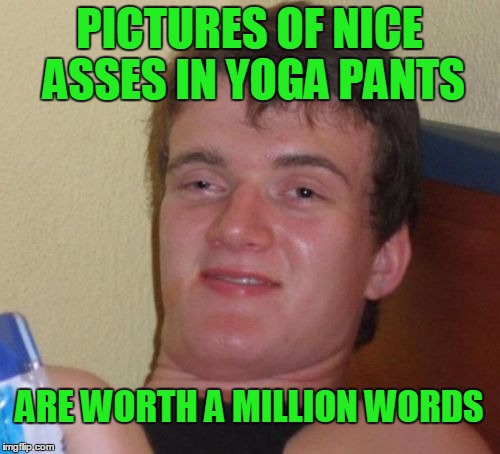 10 Guy Meme | PICTURES OF NICE ASSES IN YOGA PANTS ARE WORTH A MILLION WORDS | image tagged in memes,10 guy | made w/ Imgflip meme maker
