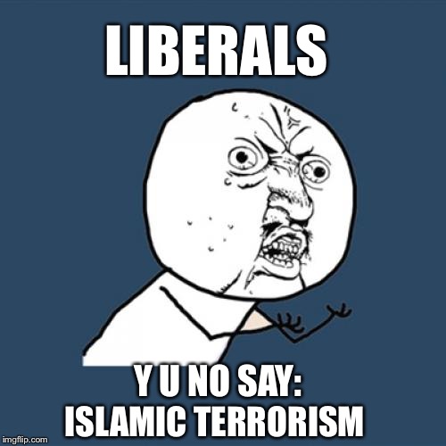 Why do they refuse to call it what it is? | LIBERALS; Y U NO SAY:; ISLAMIC TERRORISM | image tagged in memes,y u no,liberals,islamic terrorism | made w/ Imgflip meme maker